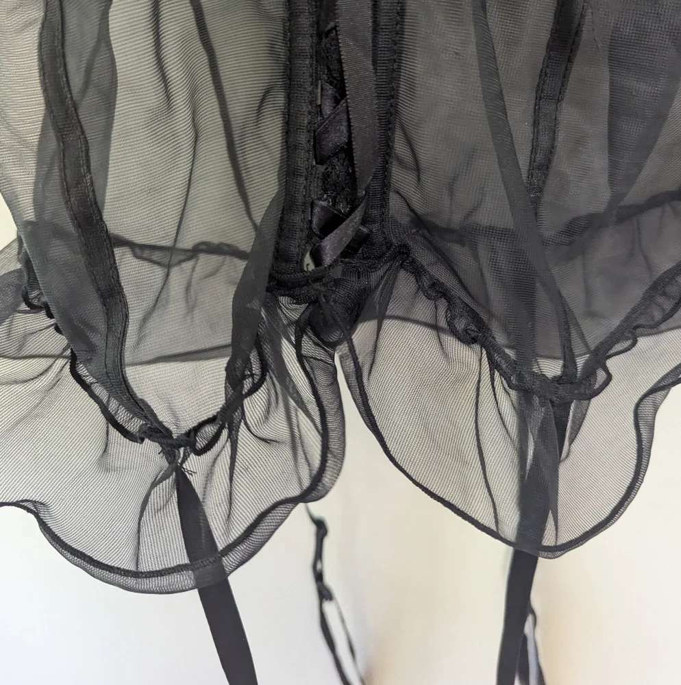Vintage Y2K Whimsigoth Black Sheer Corset Lingerie‎ Top